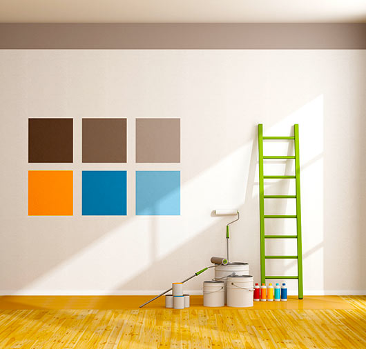 image en 3d représentant un mur avec une selection de peinture de couleur différente